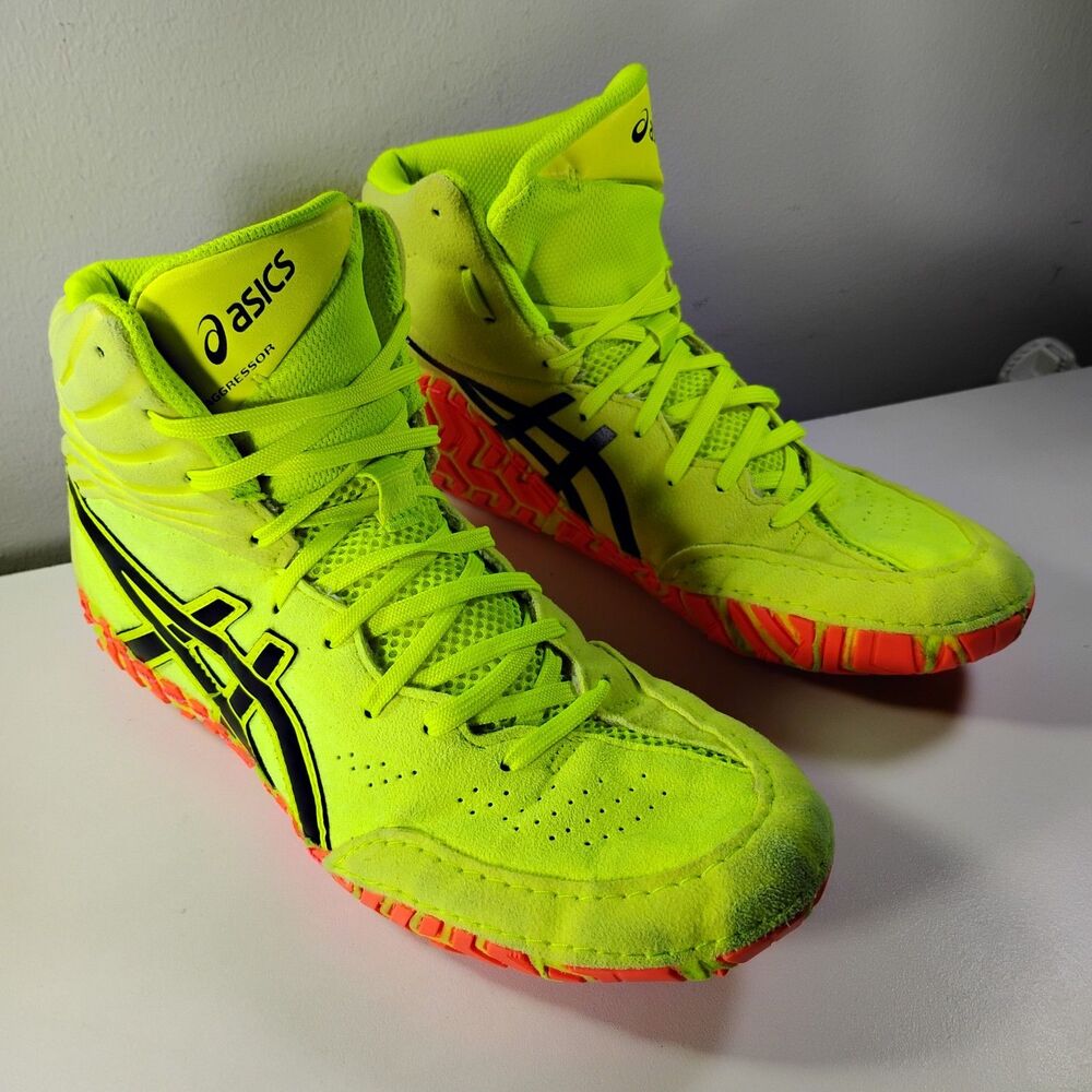 Asics Aggressor 5 Paris 1081A063-750 Mens 7 Safety Yellow Black Wrestling Shoes